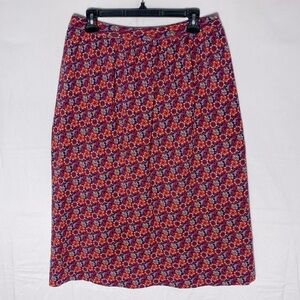 Vintage Handmade Red Blue Floral Print Midi Skirt L